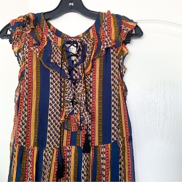 Sezane Dress Dolores Sleeveless Striped Ruffle Maxi Prairie Maya 36 EUC - Picture 4 of 8